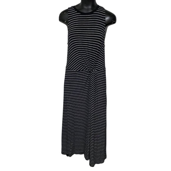 NEW Gap Striped Twist Front Midi Dress in Black and White Size Large - Picture 1 of 5